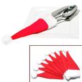 Christmas Tableware Holder Bag Mini Santa Hats Kitchen Holders 10pcs