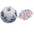 30x Flower Pattern Round Ceramic Beads 12mm(4/8inch) Dia. White+blue
