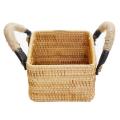 Handwoven Rattan Storage Tray with Handle Round Wicker Basket A