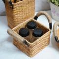 Handwoven Rattan Storage Tray with Handle Round Wicker Basket A