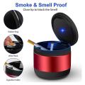Mini Car Ashtray with Led Light and Lid, for Vehicle Truck (red)