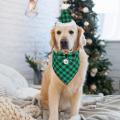 Christmas Dog Bandana Hat Bow Tie Set,plaid Pet Scarf (green)