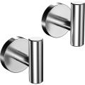 2pcs Brushed Silver Self Adhesive Hooks for Hanging Bath Wall
