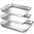 Baking Sheet Pans Stainless Steel Heavy Rectangle Tray , 3 Piece/set
