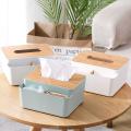 Storage Organizer Box with Wooden Lid for Tissue Paper Makeup Box-a