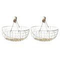 Wooden Handle Metal Retro Basket White