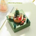 Wood Carved Mechanism Train Wooden Music Box Christmas Music Gift