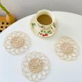 2pcs Flower Shape Rattan Woven Coaster Home Cafe Bar Accessories