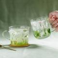 Grass Pattern Borosilicate Glass Milk Coffee Cup Drinkware Gift C