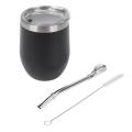 Double-wall Stainless Yerba Mate Tea Set Tea Cup with Lid,black