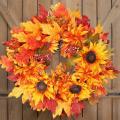 Artificial Sunflower Maple Leaf Wreath Festival Window Door Decor