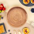 Round Rattan Woven Serving Tray with Handles Ottoman Tray