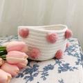 Cotton Woven Storage Basket Decor Sundries Finishing Box Pink S