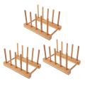 3x Dish Rack Pots Wooden Plate Stand