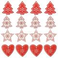 16pcs Mixed Diy White&red Tree/heart/star Wooden Xmas Tree Ornaments