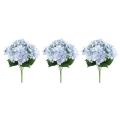 3x Artificial Flowers Silk 7 Big Head Hydrangea Bouquet Blue