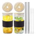 2 Pack Wide Mouth 24oz Mason Jars Drinking Glasses,with Bamboo Lids
