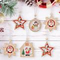Wooden Pendant Santa Claus Snowflake Xmas Tree Ornaments for Home A