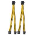 2pcs Cpu 8pin 1 to 2 Male 4+4pin Y Splitter Power Cable 18awg 20cm