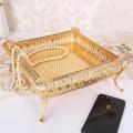 Vintage Fruit Plate Table Snack Iron Storage Box Square Tray Gold