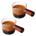 2x Glass Measuring Cup Espresso Shot Glass 75ml with Wood Handle