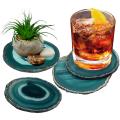 4pcs Agate Slice Blue Agate Coaster Teacup Tray Decorative Design