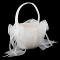 Beige Satin Flower Girl Basket Large Tulle Bow Wedding Party