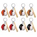 8 Pcs Mini Baseball Keychains Three-piece Baseball Gloves Wooden Bat