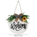 Artificial Sunflower Wreath Door Hanger Welcome Sign for Porch Decor