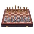 Metal Glossy Golden and Silver Chess Pieces Solid Wooden Chess Board