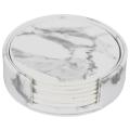 6 Pcs Coasters Marble Pu Leather Round Heat Insulation Coasters