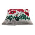 Poppy Flowers Linen Pillow Case 18 Inch X18 Inch: Red + Green