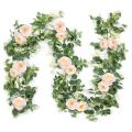 2 Pack Eucalyptus Garland with Champagne Rose, Silk Floral Vines(b)