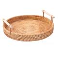 Hand-woven Round Rattan Tray Fruit Snacks Storage Basket Organizer,a