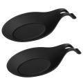 2 Pcs Silicone Holder Heat Resistance Spoon Set for Home Restaurant
