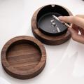 Walnut Ashtray with Lids Windproof Wooden Ashtray(silver)
