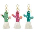 3 Pack Women Girls Boho Weaving Cactus Tassel Keychain Bag Keyring