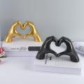 Valentine's Day Present Heart Gesture Sculpture Resin Abstract-black