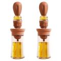 2 Refueling Bottles with Grill Brush-oil Storage Kitchen Brown