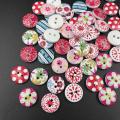 100 Mixed Wooden Buttons,15mm Round Decorative Painted Wooden Buttons