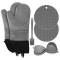 Extra Long Oven Mitts and Pot Holders Sets with Mini Oven Gloves Grey