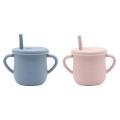 2pcs Sippy Cup Straw Silicone Double Handles for Baby with Straw Lid