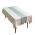 Tablecloth Jacquard Wave Tassel Tablecloth Coffee Table White+green