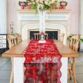 Christmas Table Runner with Red Leaves Lace Decoration for Parties