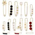 15pcs Sweater Clips Safety Pins Faux White Pearl Brooch Pin Clip