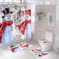 4 Pcs Xmas Shower Curtain Non-slip Bathroom Rugs Funny for Bathroom