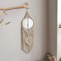 Macrame Hanging Wall Mirror with Boho Tassel Round Decorative Mirror