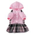Plaid Dog Hoodie Dress Skirt Outfits with Hat Fall and Winter Pet -l