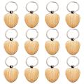 12pcs Blank Heart-shaped Wooden Key Chain Diy Wood Keychains Key Tags