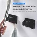 4 Pieces Broom Holder Stainless Steel Self-adhesive Mop Holder Black